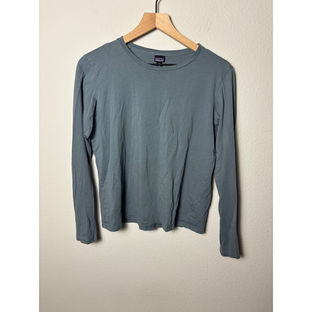 Patagonia Womens Organic Cotton Long Sleeve Crewneck T-Shirt Blue Gray Size M